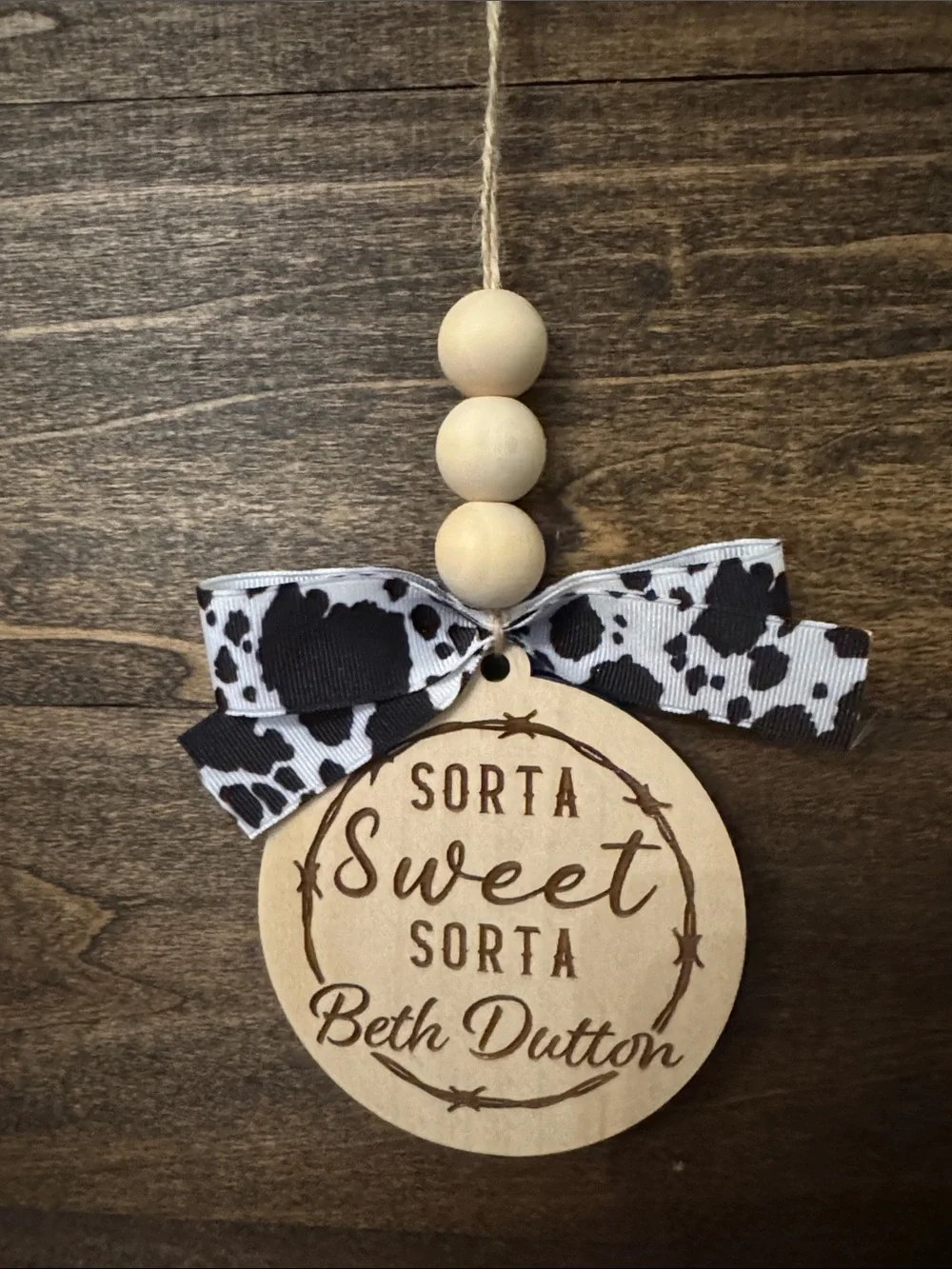 'Sorta Sweet' Wood Hanging Ornament - Black & Natural Car charm